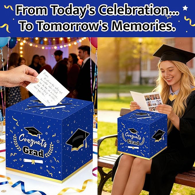 Graduation Decorations 2026 Blue Graduation Card Box Graduation Party Decorations,Graduation Box,Congrats Grad Gifts for 2026 Graduation Party Supplies Favors