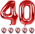 40th Birthday Balloons for Women, 40 Inch Giant Red Foil Number 40 Balloons with Red Confetti Balloons Kit, Digit 4 & 0 Helium Balloons for Girls Boys Men 4th 40th Anniversary Party Decorations