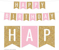 Andaz Press Hanging Pennant Banner Party Decorations, Gold Glitter, Blush Pink, Happy Birthday, 1-Pack, Approx. 5-Feet, Girl's 1st 2nd 3rd Twins Birthday Themed Decor