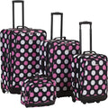 Rockland Escape 4-Piece Softside Upright Luggage Set, Telescoping Handles, Multi/Pink Dot, (14/19/24/28)
