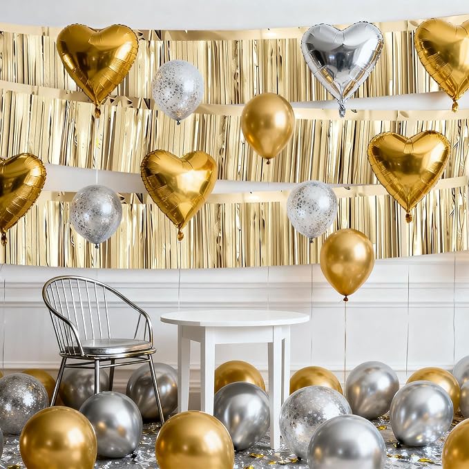4 Packs Foil Fringe Garland Tinsel Streamers Shiny Wall Hanging Birthday Banner Backdrop for Graduation Wedding Anniversary Celebration Happy Birthday Party Decorations Champagne Gold