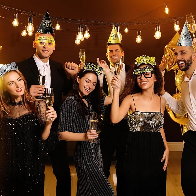 48PCS New Years Eve Party Supplies 2026 for 24 Guests, Happy New Years Decorations Party Favors Includes Top Hats, Tiaras, Glasses Accessories for Adults Nye Decorations 2026