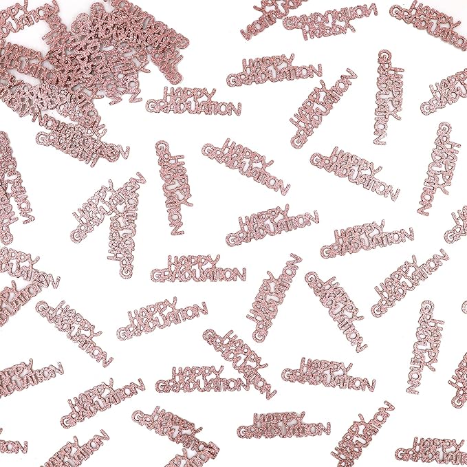 Rose Gold Happy Graduation Confetti Class of 2026, 120 PCS Glitter Graduation Decorations 2026, Grad Confetti for Grad Party Decorations.