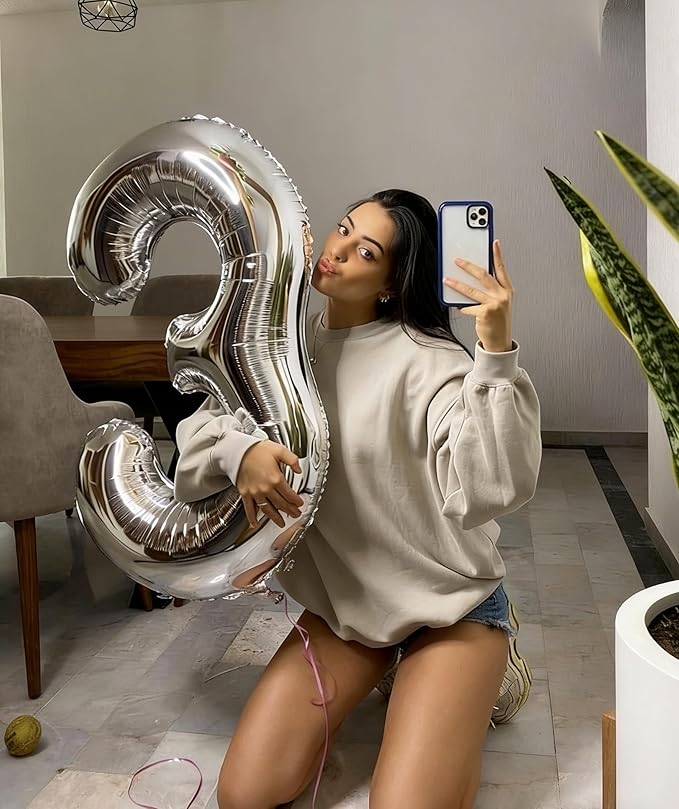 13 Number Balloons, Silver Balloons for Woman Man 13th Birthday Party Decoration, 40 Inch Foil Number 13 Ballon for 13, 31 Anniversary, Bridal Shower, Graduation, Wedding, New Year, Valentine's Day