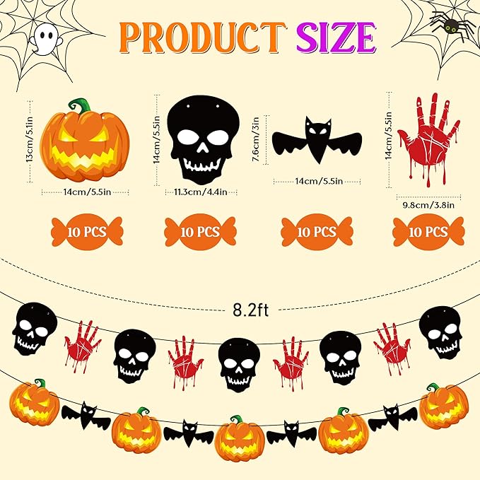 OHOME Halloween Decorations - 40 Pack Halloween Banner - Trunk or Treat Decorations for Indoor Outdoor - Halloween Garland for Door Wall - Hanging Halloween Decor Birthday Party Favors Supplies