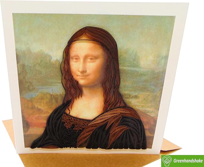Leonardo da Vinci's Portrait of Mona Lisa (1503-1506), Quilling Art Greeting Card - Design Greeting Card for Birthday, Valentine's Day, Mothers Day, Spring, Fathers Day, Graduation, Wedding,