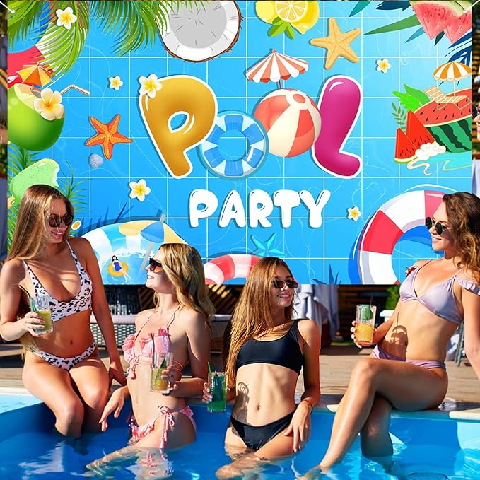 Summer Pool Beach Party Decorations, Summer Party Beach Decor Supplies, Pool Banner Decorations, Backdrop Wall Decor for Kids Suitable for Indoor and Outdoor Use