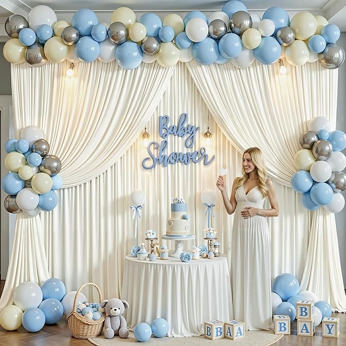 16x10FT Cream White Backdrop Curtain for Wedding Parties, Wrinkle Free Polyester Photography Backdrop Drapes for Wedding Baby Shower Birthday Parties Stage Background Stand Decorations 4x10ft,4 Panels