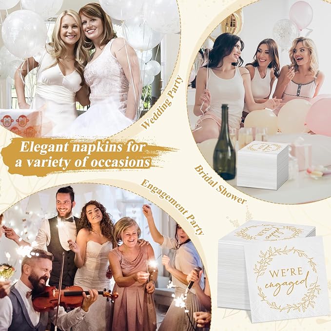 Kosiz 500 Pack We're Engaged Napkins Gift 3 Ply Disposable Paper Engagement Cocktail Napkins for Wedding Party Beverage Dinners Cake Tableware Decorations, 4.5 x 4.5 Inch