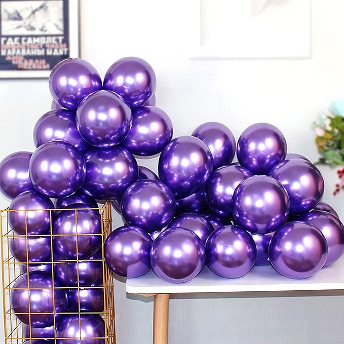 12 Inch 100 Pcs Latex Metallic Chrome Dark Purple Balloons Helium Shiny Thicken Balloons Party Decoration