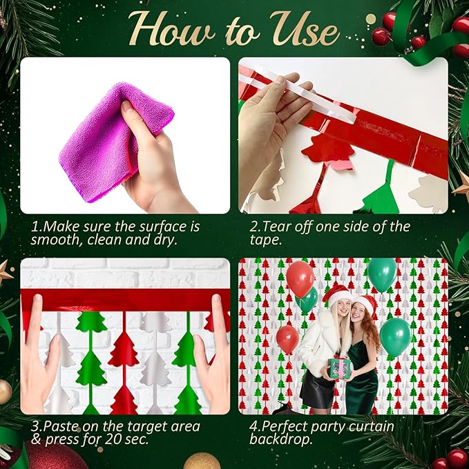 2 Pack 3.3x6.6ft Christmas Tree Foil Fringe Curtains - Sparkling Ornament Tinsel Backdrop for Holiday Party Decorations, Christmas Gathering, New Year Celebrations, Winter Festivals, Events Decked