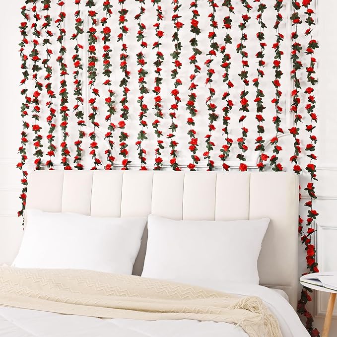 BLEUM CADE 2Pcs 16.4Ft Flower Garland Artificial Rose Vines for Bedroom, Cute Fake Hanging Flower Vines Floral Garland Decorations for Wedding Party Wall Room Decor Aesthetic