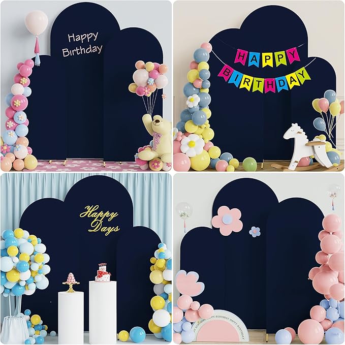 Wokceer Wedding Arch Backdrop Cover 6FT, 5FT, 4FT Set of 3 Spandex Fitted Navy Blue Arch Covers for Round Top Chiara Backdrop Stands Cover for Birthday Party Ceremony Decor