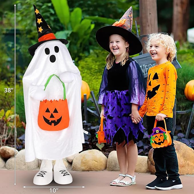 Halloween Decorations Outdoor Ghost Decor Light-Up Color-Changing Spooky Ghost Porch Decorations Trick or Treater with Candy Pocket Ghost Halloween Decor Indoor 1PACK 38" H