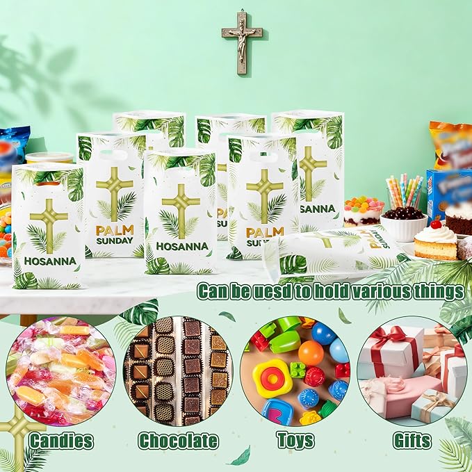 Palm Sunday Party Favor Bag - 50Pcs Religious Easter Treat Goodie Candy Gift Bags Holy Week Christian Cross Baptism Party Decoration for First Communion Sunday School Easter VBS Church Activities