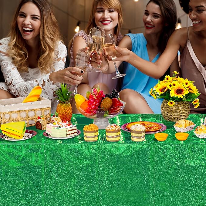 6 Pack Iridescent Green Plastic Tablecloths, Shiny Disposable Laser Rectangle Table Covers, Holographic Foil Tablecloth for St. Patrick's Day Birthday Christmas Witch Theme Party, 54x108Inch