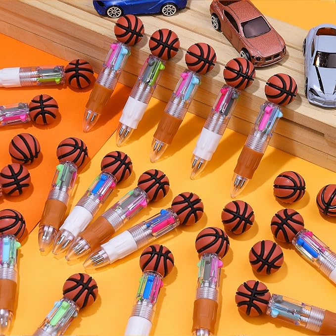 CZWZ 30Pcs Mini Multicolor Pens in One 4-in-1 Cute Pens Bulk for Kids, Ballpoint Pen for Birthdays and Children's Parties, Fun Gifts Assorted Ink Kawaii Pen(Basketball)