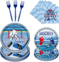Rakuto Hockey Birthday Decorations Supplies, 96PCS Disposable Hockey Paper Plates and Napkins Forks, Sports Party Baby Shower Decor Tableware Set Dinnerware (24 Guests)