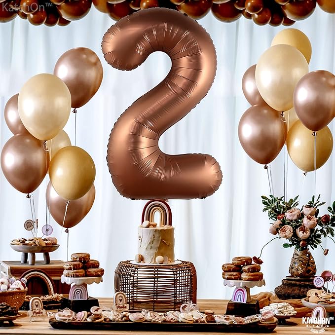 KatchOn, Giant Coffee Brown 2 Balloon Number - 40 Inch | Brown 2 Birthday Balloon, 2nd Birthday Decorations for Boy | Safari Theme Party Decorations | 2nd Birthday Party Supplies
