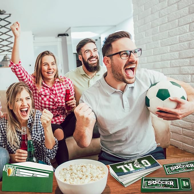 Fuutreo 50 Pcs Soccer Birthday Invitations with Envelopes Sports Party Invitations for Soccer Fan Sports Event Party Supplies