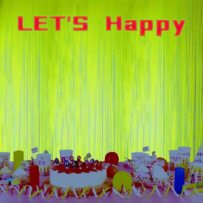2 Pack Foil Fringe Backdrop - Fluorescent Yellow Shiny Tinsel Curtains for Party Decoration/Photo Booth Props - 3.3x6.6 FT Metallic Foil Backdrop for Birthday, Wedding, Graduation, Christmas