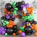 Halloween Balloon Arch Garland Kit, Purple and Black Balloons with 3D Bat Stickers, Big DIY Spider Balloon, Ghost Skull Foil Balloons Green Orange Balloon for Halloween Party Decorations Supplies