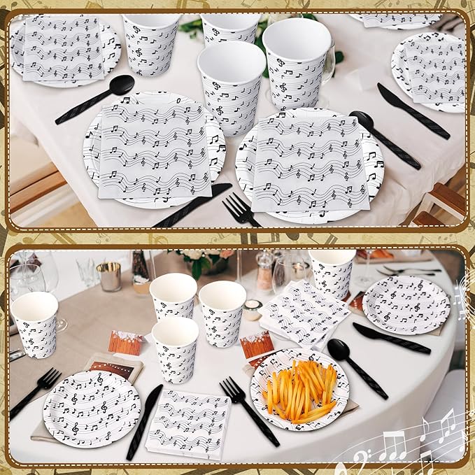 Yungyan 252 Pcs Musical Note Plates and Napkins Set Music Themed Party Decorations Disposable Music Notes Paper Napkins Plates Cups Knives Spoons Forks Concert Musical Dinnerware Serves 36 Guests