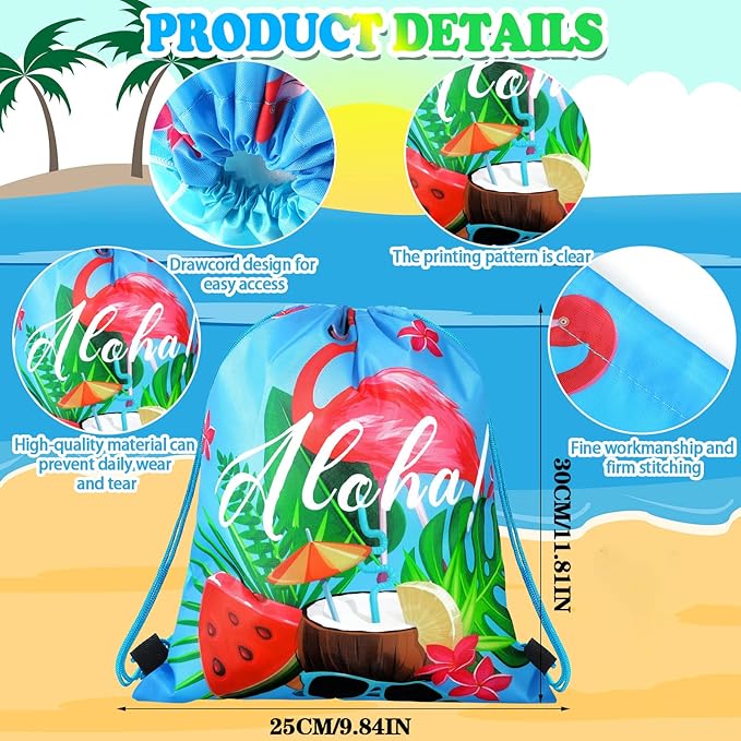 Marsui 24 Pcs Hawaiian Party Favor Drawstring Bags Gift Goodie Candy Favors Bags for Birthday Party Supplies