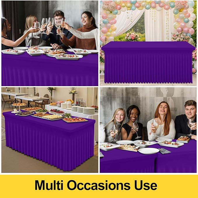 Smiry Spandex Tablecloth, Elastic Fitted Stretch Tablecloth for 4FT Rectangle Tables, Waterproof Washable Table Cover Skirt for Outdoor, Wedding, Banquet & Parties (Purple, 48Lx30Wx30H Inch)