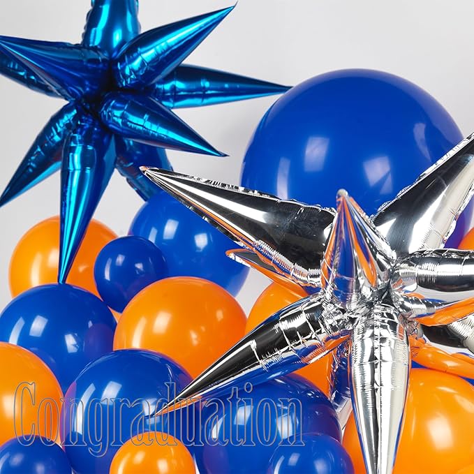 kozee royal blue and orange balloon garland arch kit 150+pcs with graduation cap Blue star mylar balloons for Men birthday 2026 Graduation Ceremony Prom decorations