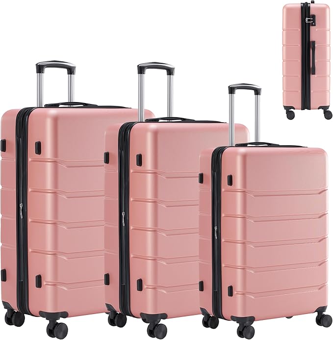 Simple Deluxe 20/24/28 Inch Expandable Hardside Carry On with Spinner Wheels & TSA Lock, ABS Hard Shell Lightweight Rolling Luggage Suitcase, Pink