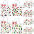 Henoyso 24 Pcs Christmas Clear Gift Bags Plastic Candy Treat Goodie Bags Red Foil Santa PVC Wrap Totes with Handles and Ribbon Xmas Party Favors (Santa and Xmas Tree,7.8 x 7.8 x 3.1 Inch)