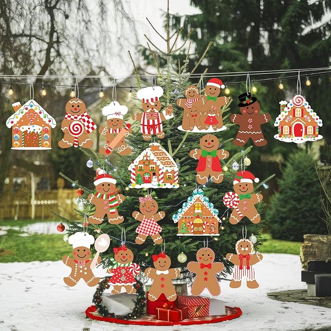 Gingerbread Christmas Decoration Outdoor - 18pcs Outdoor Waterproof Hanging Gingerbread House Ornaments for Yard Porch Christmas Tree Decor