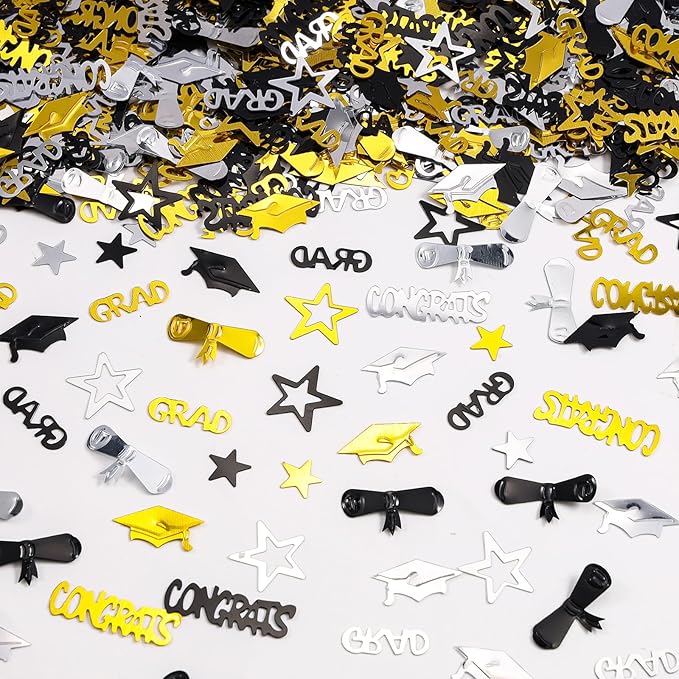 Silver Gold and Black Graduation Confetti 2026, 1000 Pcs Congrats Grad Confetti Class of 2026 Party Table Centerpiece for Graduation Party Decorations