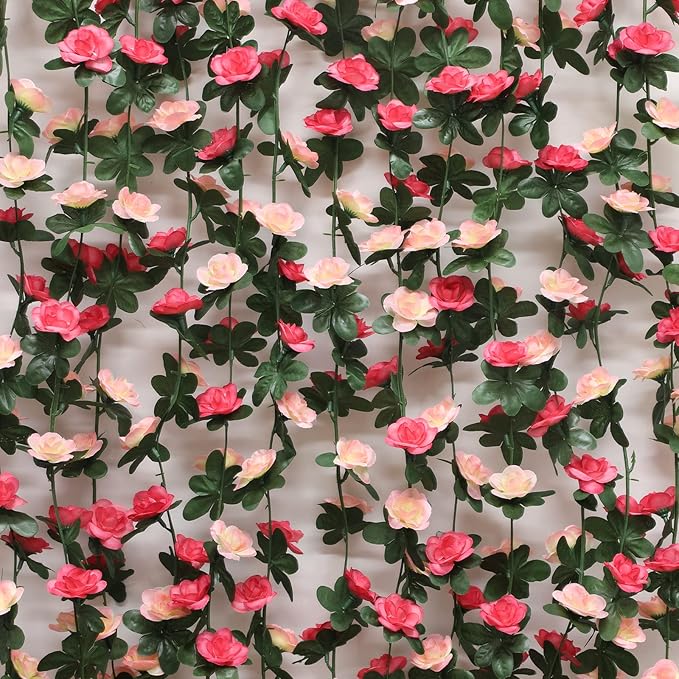 MARTINE MALL Flower Garland Rose Vines, 12 Strands 99Ft Flowers Vines for Bedroom, Rose Flower Garland Decoration, Rose Floral Garland for Room Table Birthday Wedding Party Garden Wall Decor