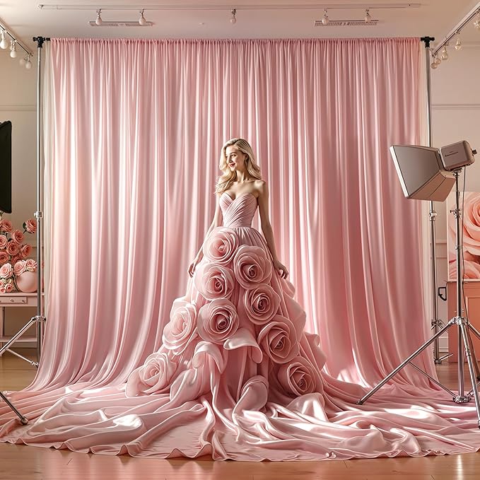 8x10FT Dusry Rose Backdrop Curtains for Wedding Parties, Wrinkle Free Polyester Photography Backdrop Drapes for Birthday Parties Baby Shower Stage Background Stand Decorations 4x10ft,2 Panels