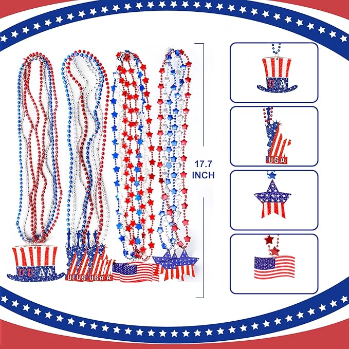150 Pcs 4th of July Patriotic Accessories for Kids, Fourth of July Party Favor Supplies, Independence Day Memorial Day Decor Dressing-up Accessories, Classroom Prizes for Students