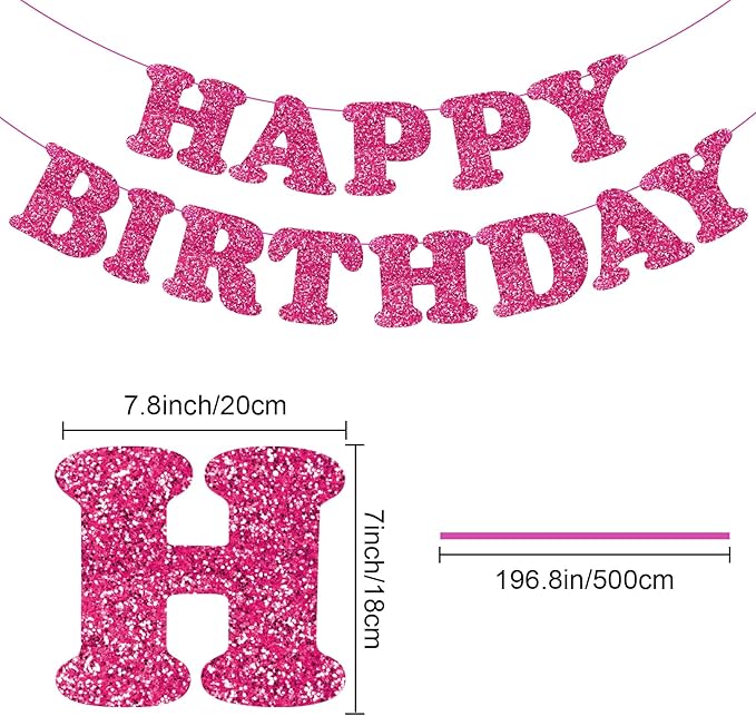 Glitter Rose Red Happy Birthday Banner Birthday Party Decorations Sign Garland Bunting Banner for Wall Decor Party Background for Kids Boys Girls Adults