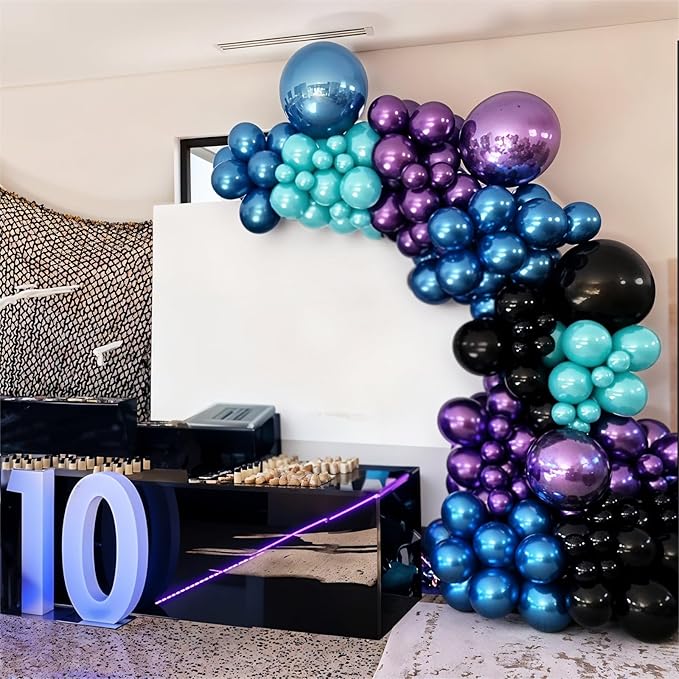 60 Pcs Black Purple Blue Balloons, Metallic Blue Purple Black Teal Confetti Latex Party Helium Balloons for Kids Boys Video Game Baby Shower Gaming Engagement Graduation Birthday Party Decorations