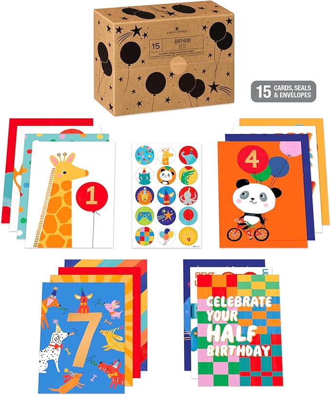 American Greetings 15-Count Age Milestone Birthday Card Bundle with Envelopes and Seals for Kids
