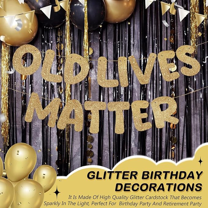 Fulmoon Pre Strung Banner 6.56 ft Funny Birthday Retirement Party Decorations 80th 70th 60th 50th Retirement Party Garland Bunting Decorations for Men Women(Champagne Gold)