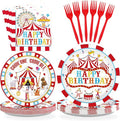 96Pcs Carnival Birthday Party Decorations Christmas Carnival Circus Birthday Plates and Napkins Tableware Sets Circus Theme Decoration Favor for Kids Boy Girls Xmas Bday Baby Shower Supplies Serves 24
