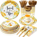 350 Pcs Baby Shower Party Supplies Sweet as Can Bee Paper Plates Napkins Cups and Plastic Cutlery Party Tableware Set for Honey Baby Shower Birthday Decorations, Serves 50
