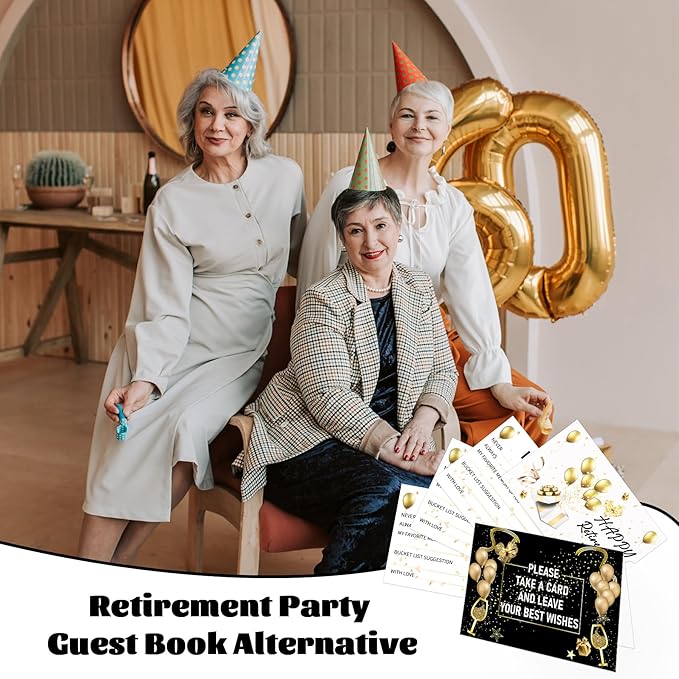 120PCS Retirement Card, Happy Wishes Card Box, Well Wish and Advice Congratulations Guest Book Cards, Retirement Party Favors and Going Away Party Decorations Supplies