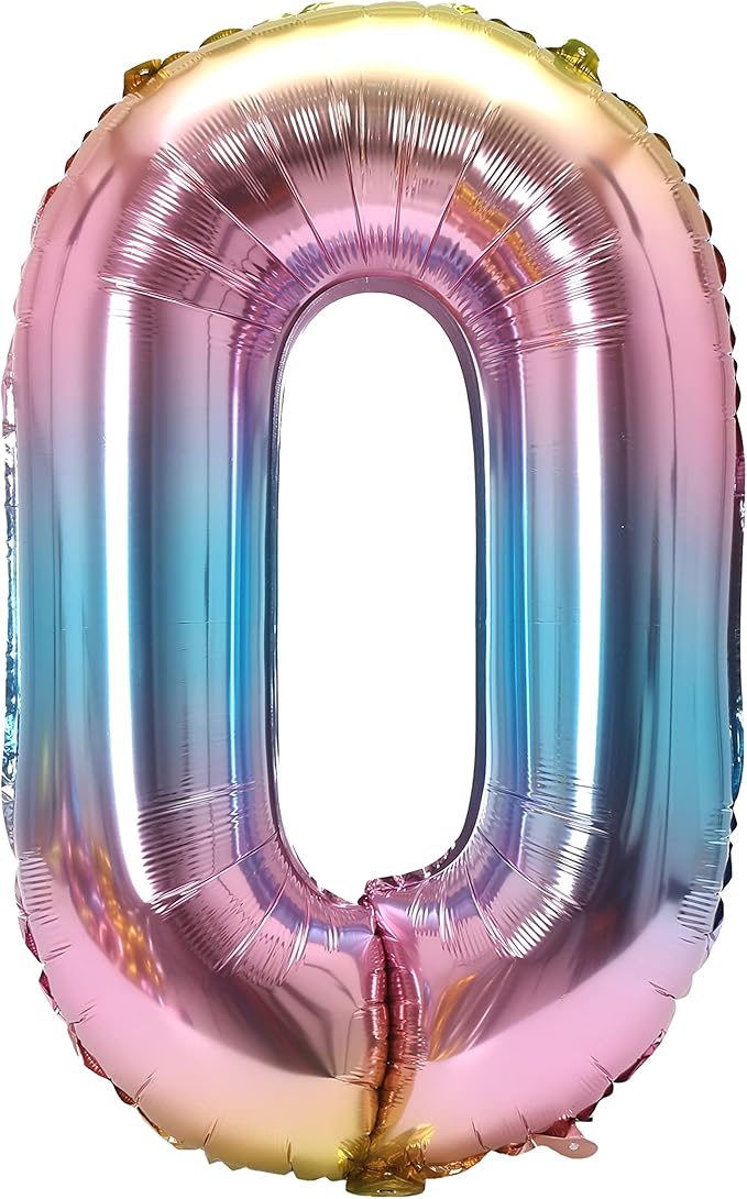 YPSelected 32 Inch Large Foil Helium Number Balloon Birthday Wedding Party 0-9 (Rainbow, 0)
