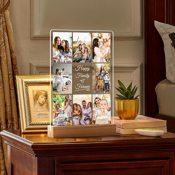 Personalized Collage Picture Frames with Photos, Custom Photo Frame with Night Light, Customized Picture Frame, Personalized Birthday Gifts for Women Men Mom Dad Kids Baby Family Friends