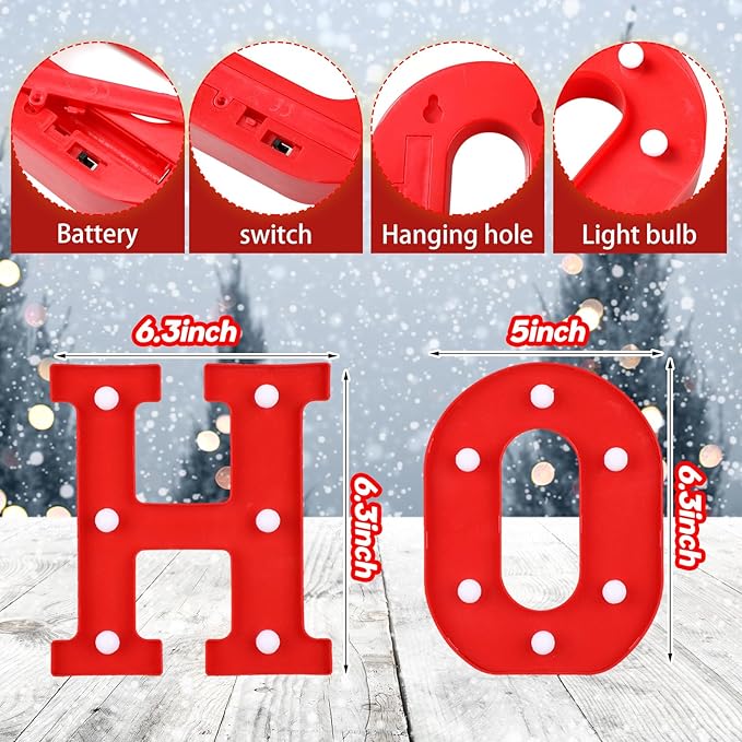 VIHOSE Christmas LED Letter Lights Sign Table Indoor Decoration Light up Letters Battery Powered Letter for Home Bar Christmas Party Bedroom Tabletop Indoor Decoration Gift (HOHOHO)