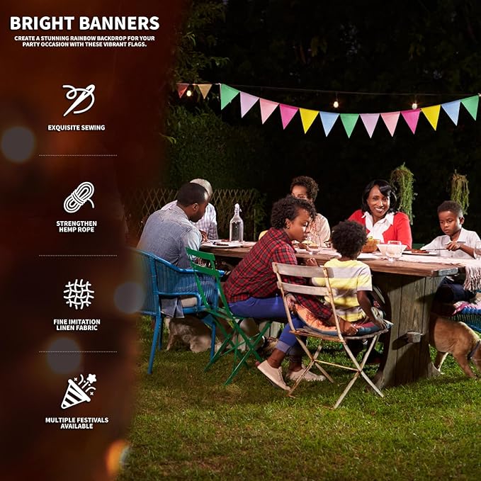 60 Flags/36ft Burlap Imitated Pastel Triangle Pennant Banner Flags Garland - Multicolor Rainbow Bunting for Birthday and Outdoor Party Festival School Classroom Hanging Decoration