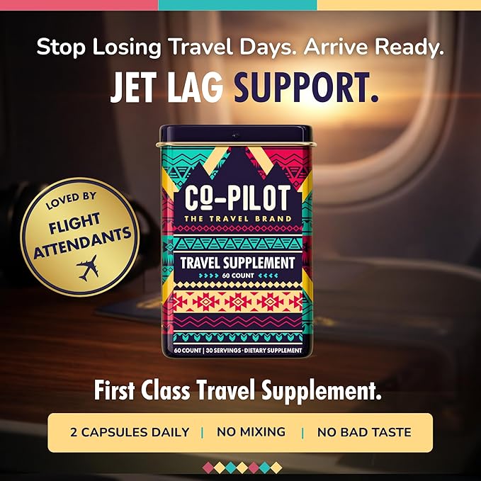 Original Travel Supplement | Jet Lag Remedy & Relief for Travel | Airplane Flight Essentials | Energy, Immune, Digestion | Ashwagandha, Rhodiola, D3 | Vegan, 60 Count