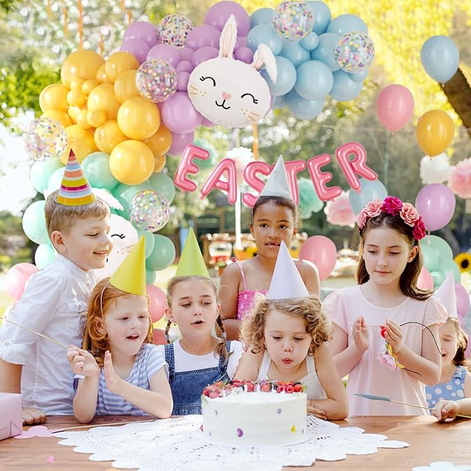 Easter Decorations Indoor Outdoor Balloon Arch Kit, Rainbow Easter Balloon Garland Kit,Happy Easter Color Balloons,Easter Bunny Balloons for Rainbow Easter Birthday Party Decorations